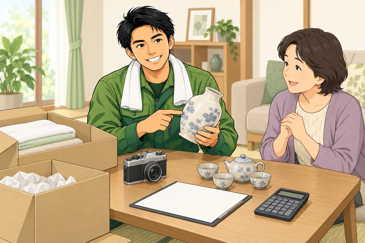 遺品整理と買取を「一緒に」頼むと手間はどれだけ減る？ のイラスト