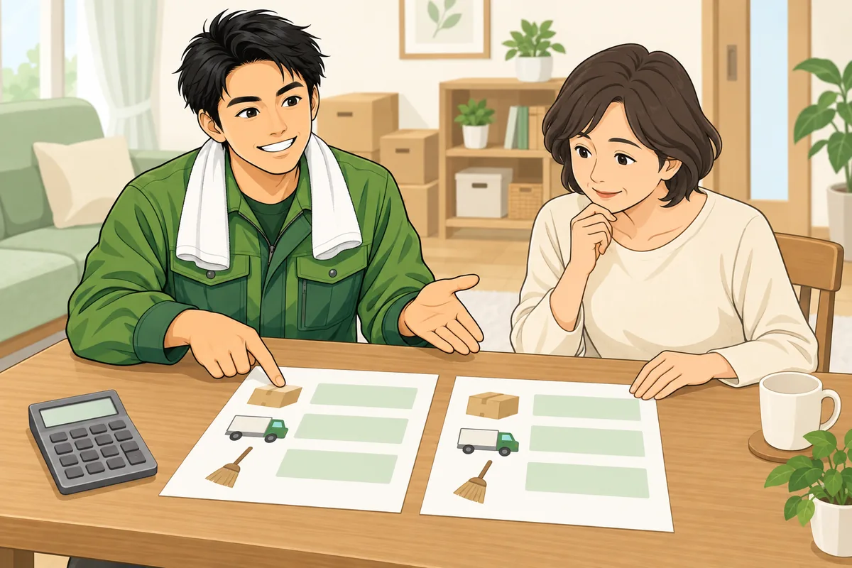 費用の不安を一人で抱えない — 相場の物差しと見積もりの取り方 のイラスト