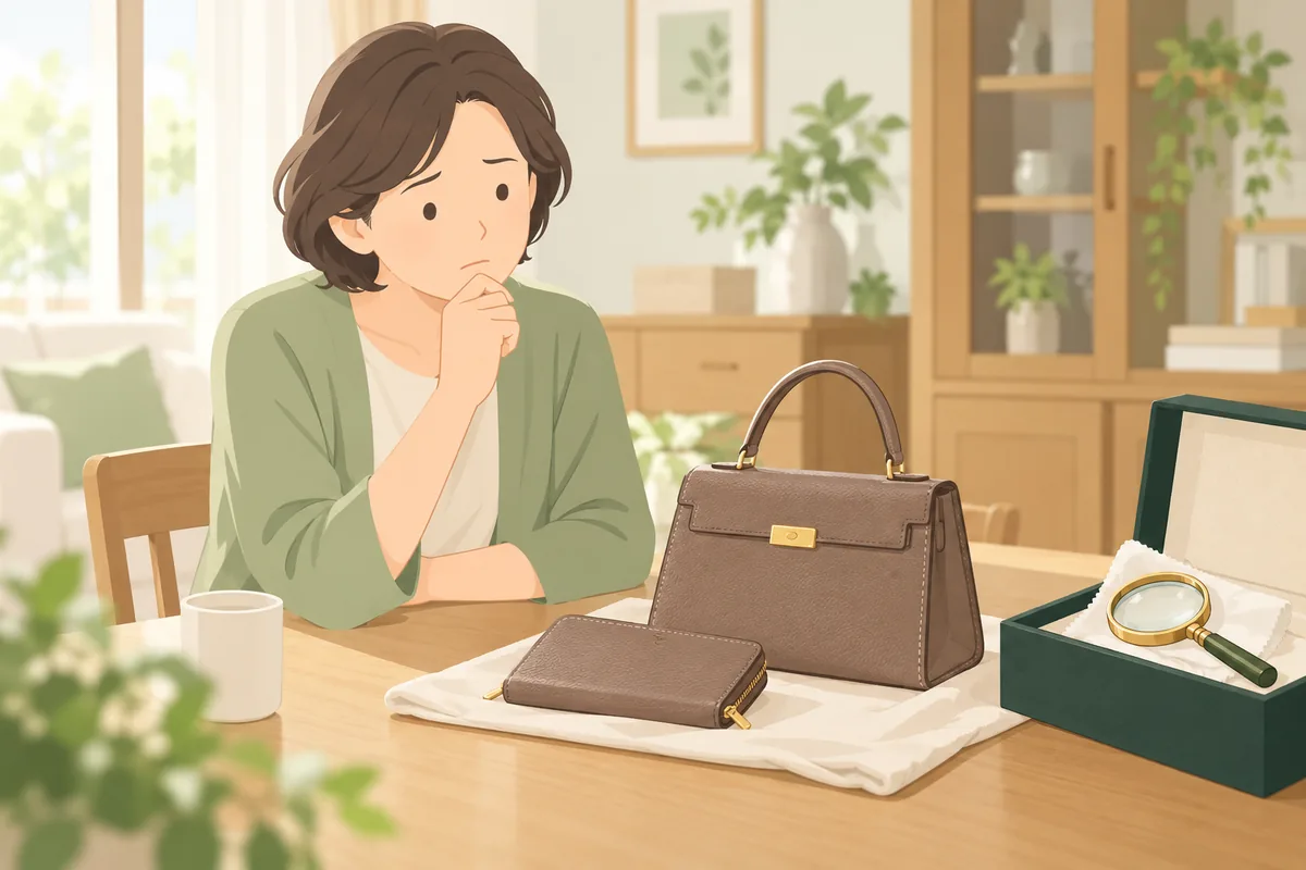 遺品のブランドバッグ・財布は、偽物かどうかを自分で判断しないのが正解 のイラスト