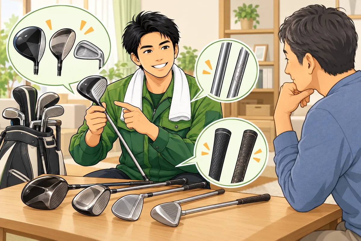 遺品のゴルフクラブは売れる？買取がつく条件は「年式・メーカー・グリップ」 のイラスト