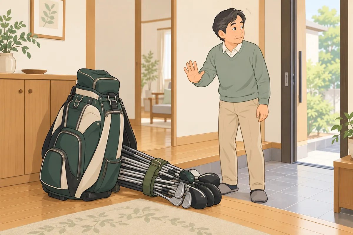 重くて運べない遺品のゴルフ用品は「運ばない」のが正解 のイラスト