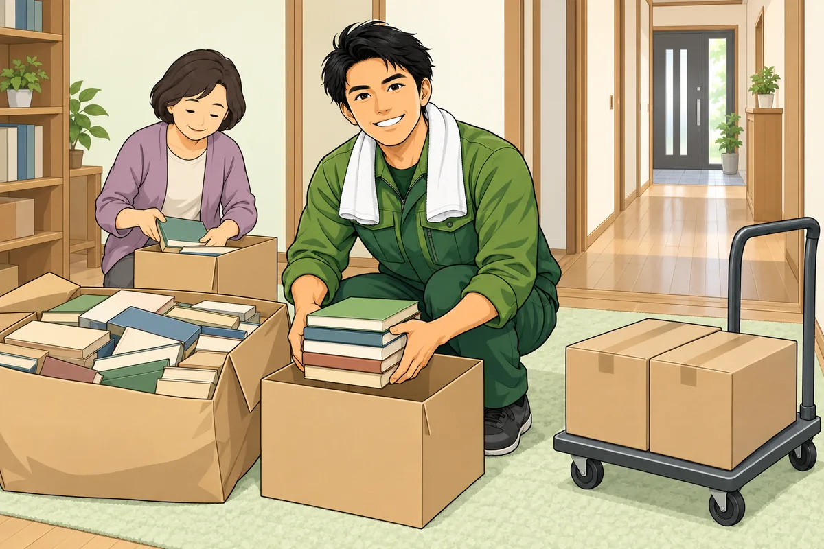 重い本が費用に響く仕組みと、安く進める段取り のイラスト