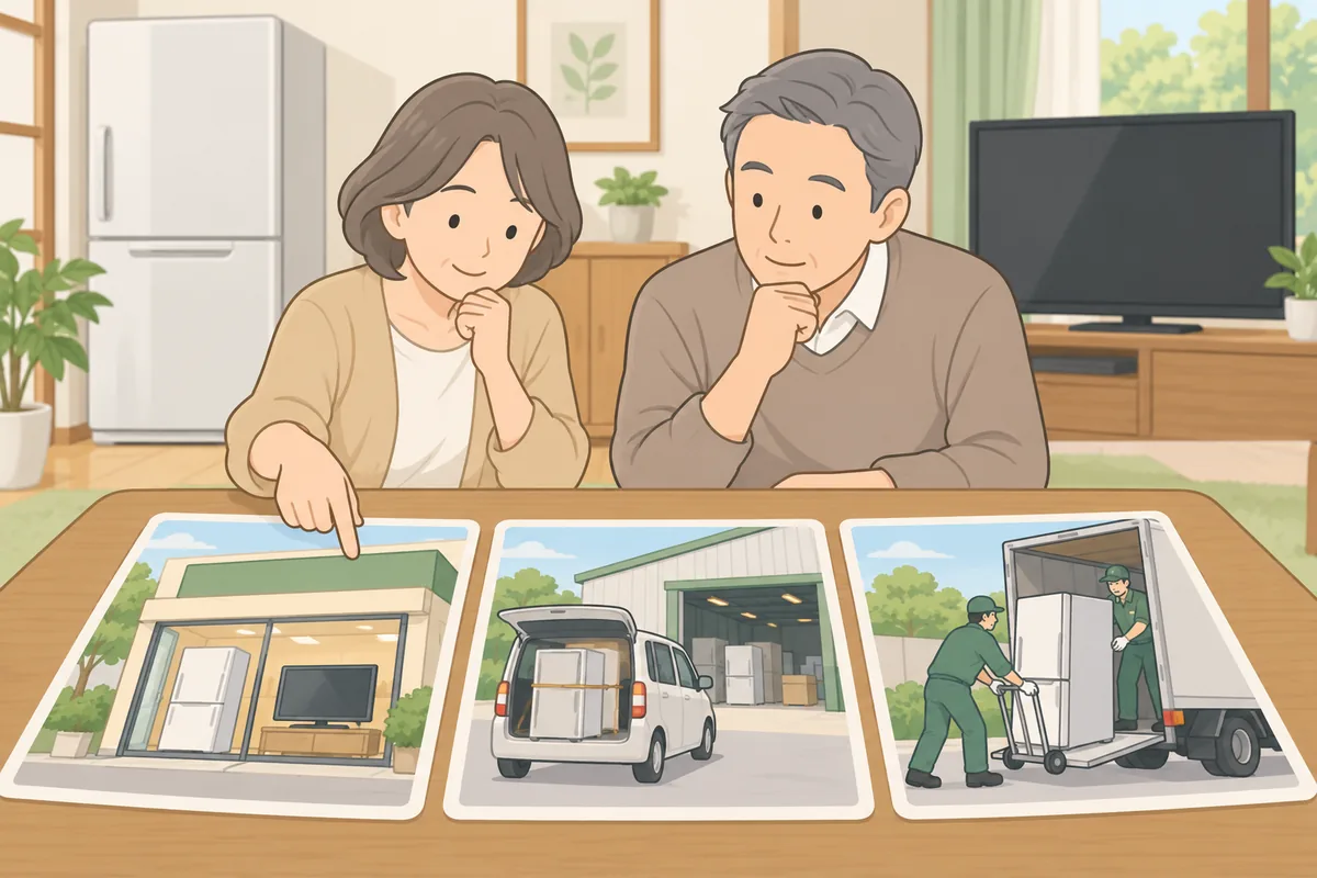 引き取り経路は3つ。遺品整理ではどれを選ぶか のイラスト