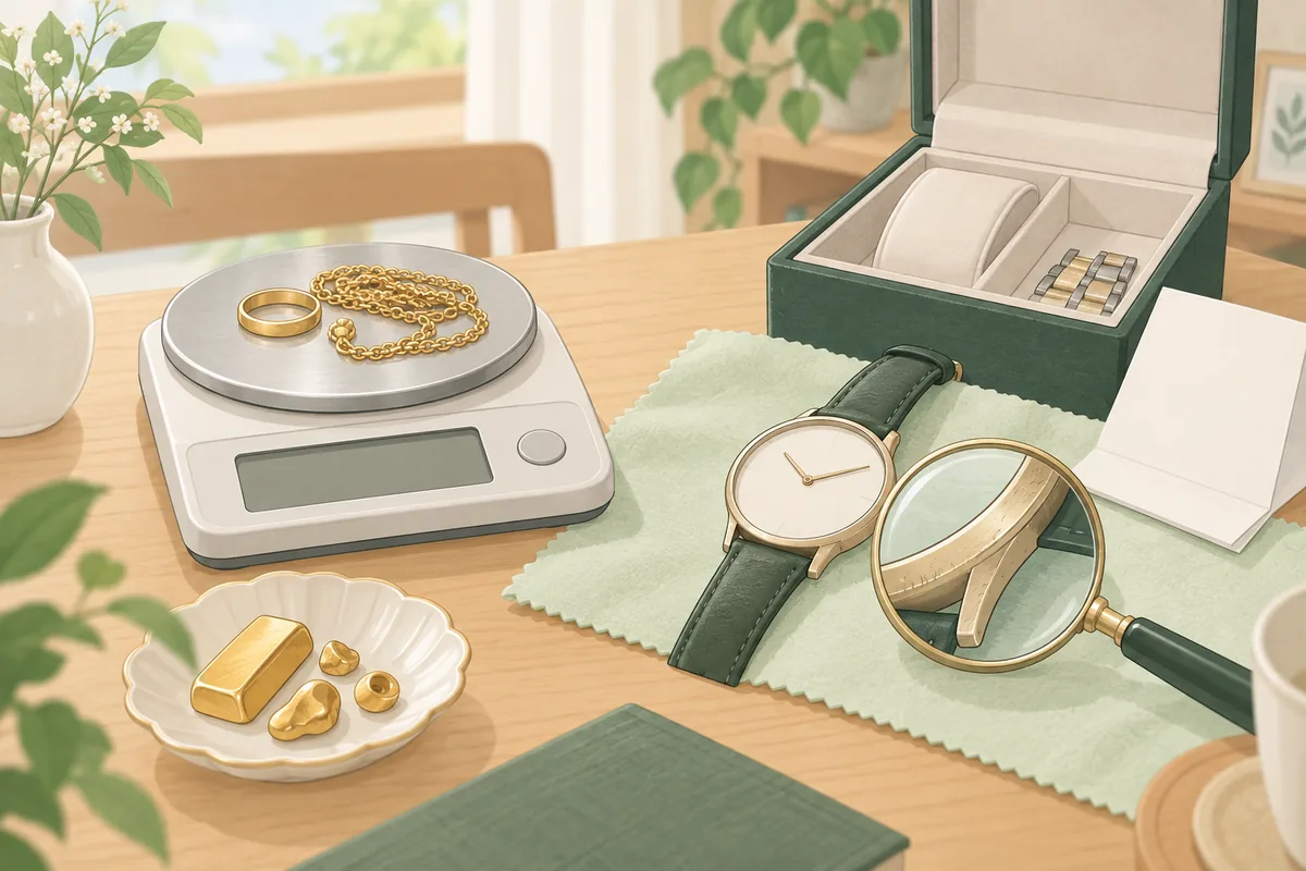 貴金属・宝飾・時計は「目方・状態・付属品」で評価が変わります のイラスト
