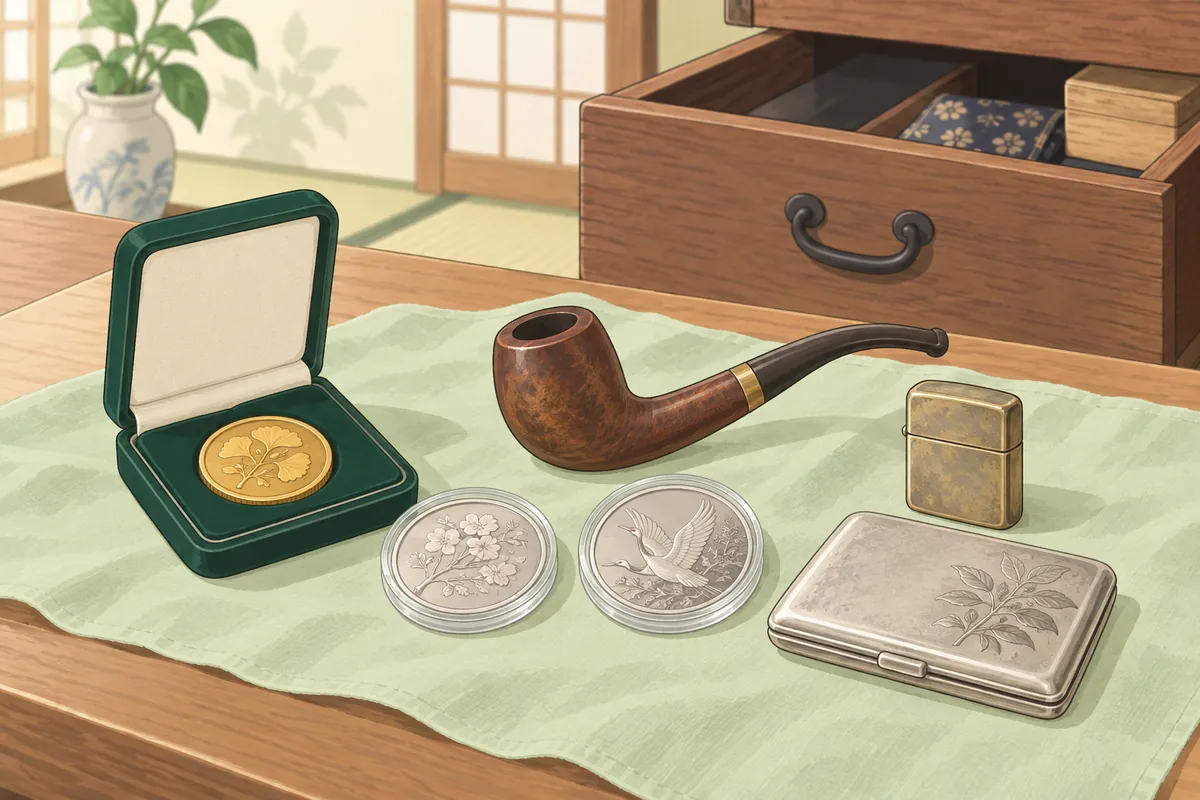 見落とされやすい品——金貨・記念硬貨・喫煙具にも注意 のイラスト