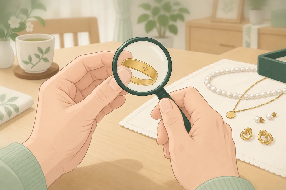 捨てる前にやること：アクセサリーの「刻印」を探す のイラスト