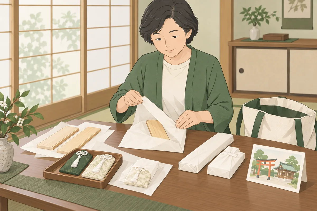お守り・お札は神社やお寺に返納するのが基本の方法 のイラスト