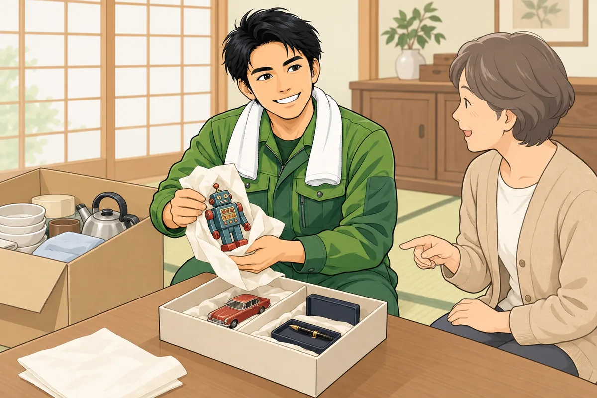 遺品整理業者の買取と専門買取店、どう使い分ける？ のイラスト