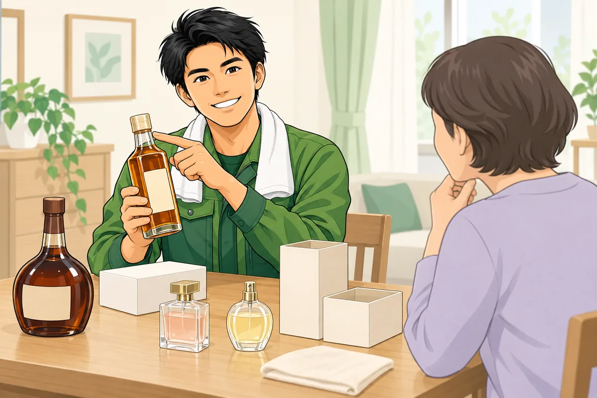 遺品の古い洋酒・使いかけ香水は買取になる？結論と最初にやること のイラスト