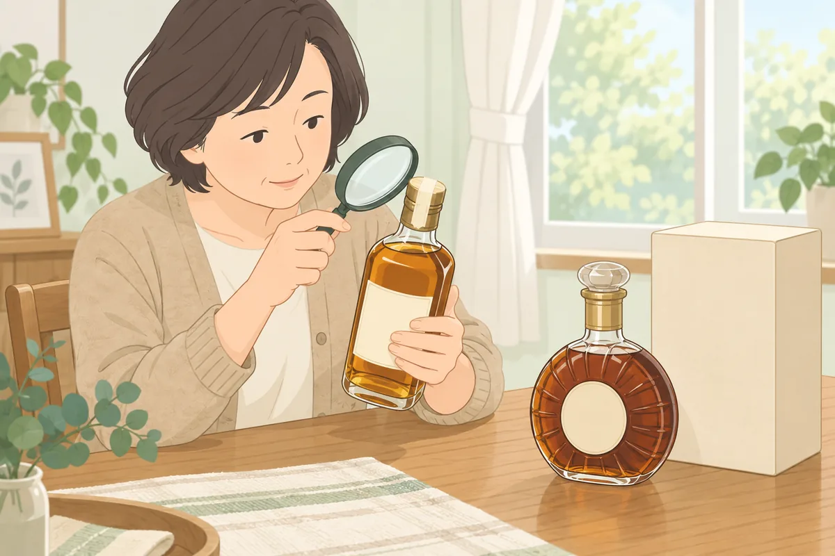 お酒 未開封の古いウイスキー・ブランデーで確認する4項目 のイラスト
