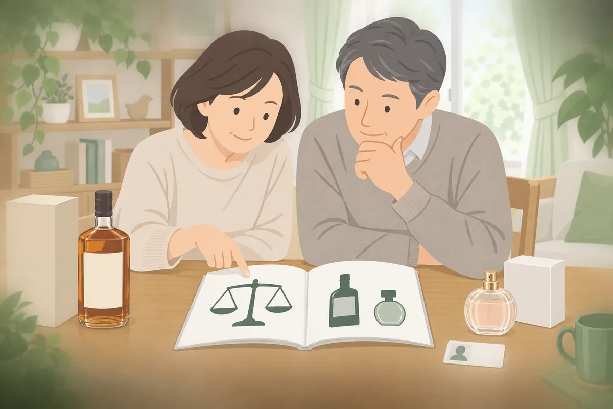 遺品のお酒・香水を売る前に確認したい法律とルール のイラスト
