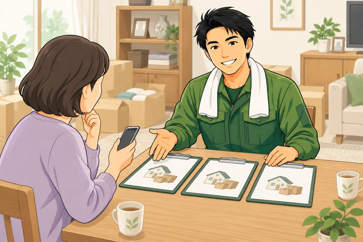 遺品整理の相見積もりは何社取る?取り方の基本手順 のイラスト