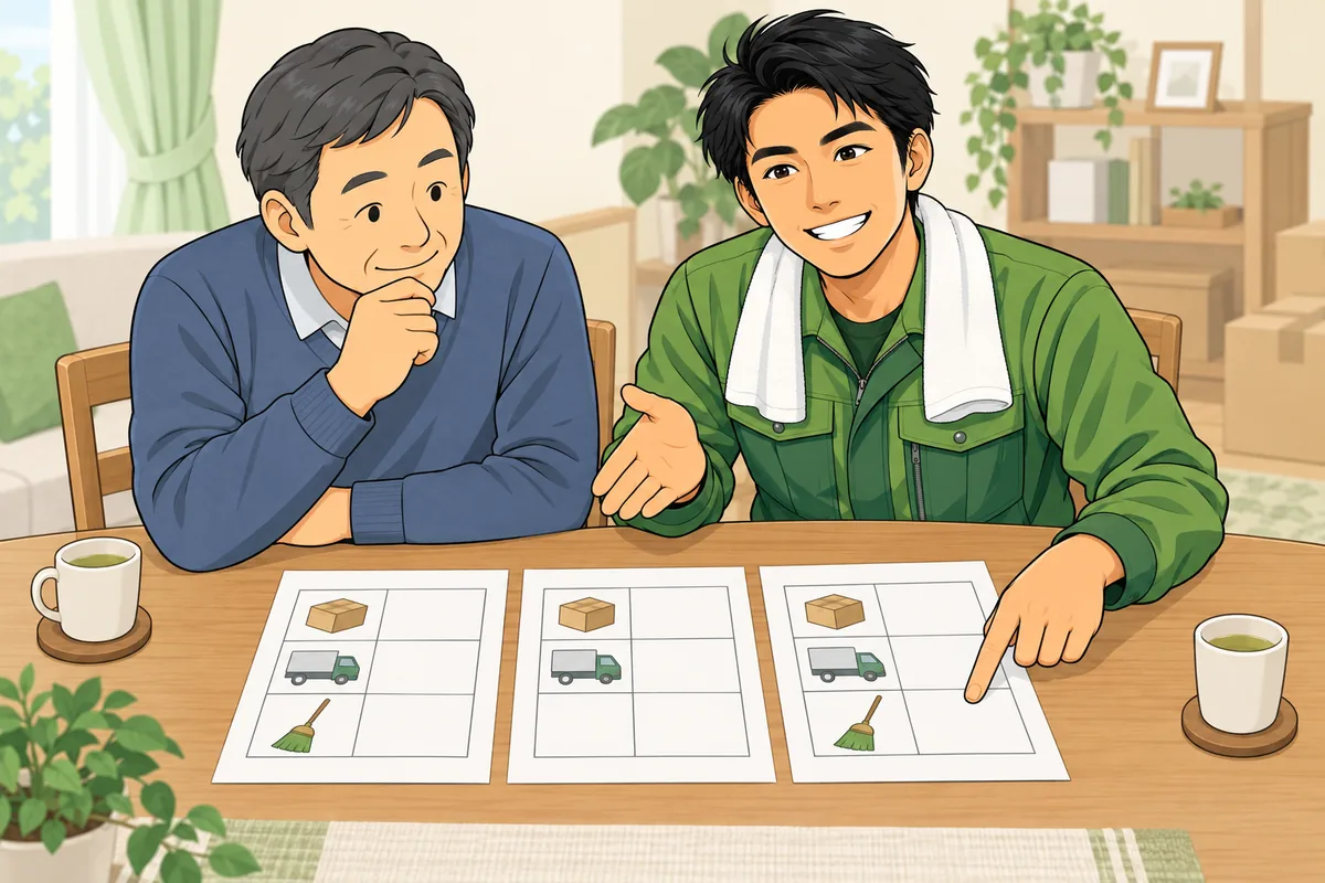 見積書を横並びで比べる時、金額以外に見る欄 のイラスト