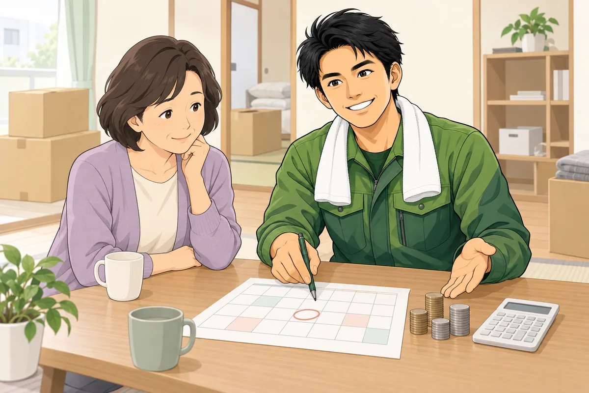 費用相場と「日割り家賃が延びる焦り」への向き合い方 のイラスト