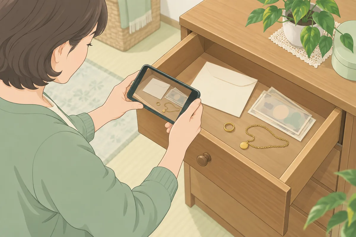 遺品整理中に現金・貴金属が出てきたら、まずやることは「記録」 のイラスト