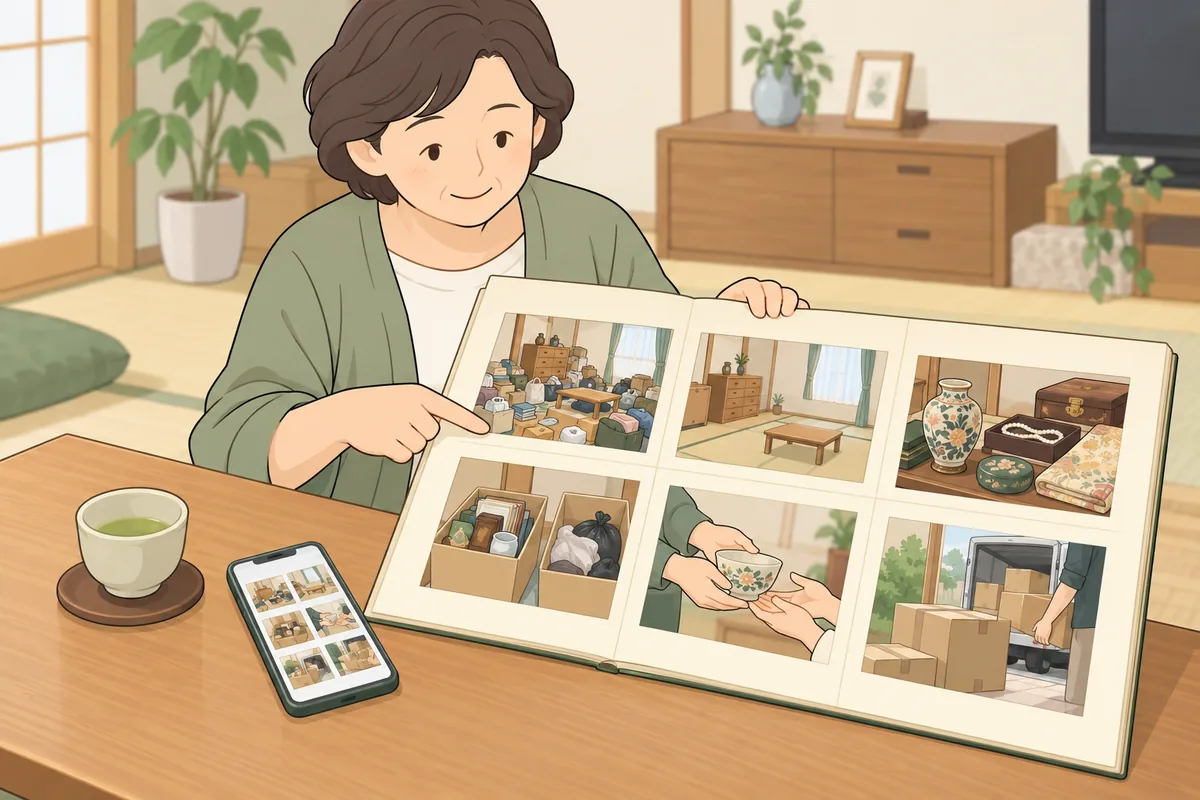 遺品整理の写真・記録は「6点」を残せば親族への報告が成立する のイラスト