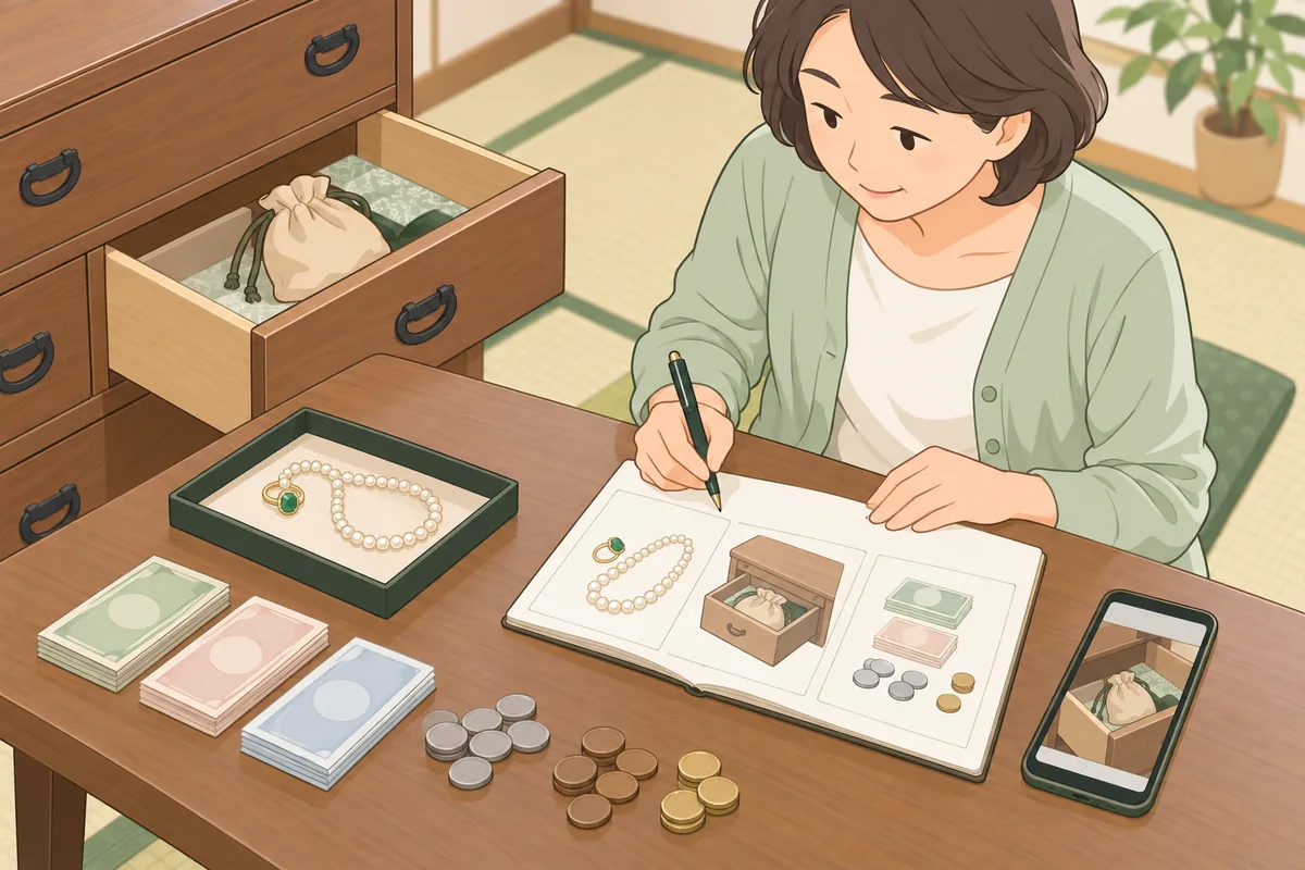 貴重品の発見記録は「品目・発見場所・金額」の3点を書き残す のイラスト