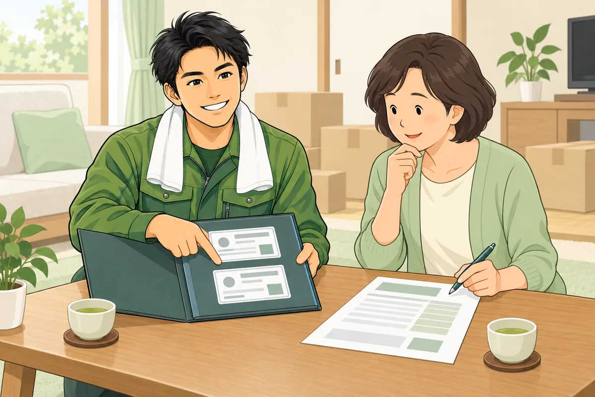 遺品整理業者の許可は、見積もり時にこう確認する のイラスト