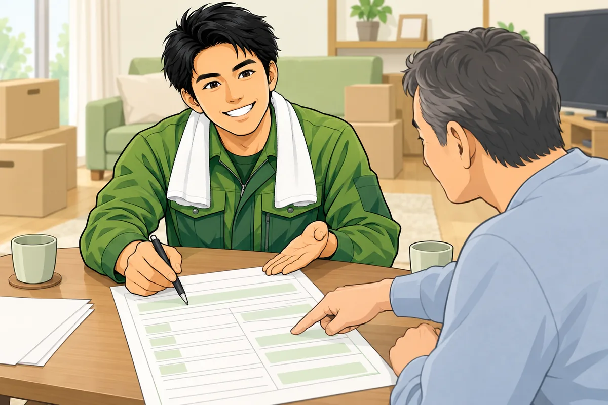 その場で書面化を頼む確認項目（内訳・処分費・追加料金） のイラスト