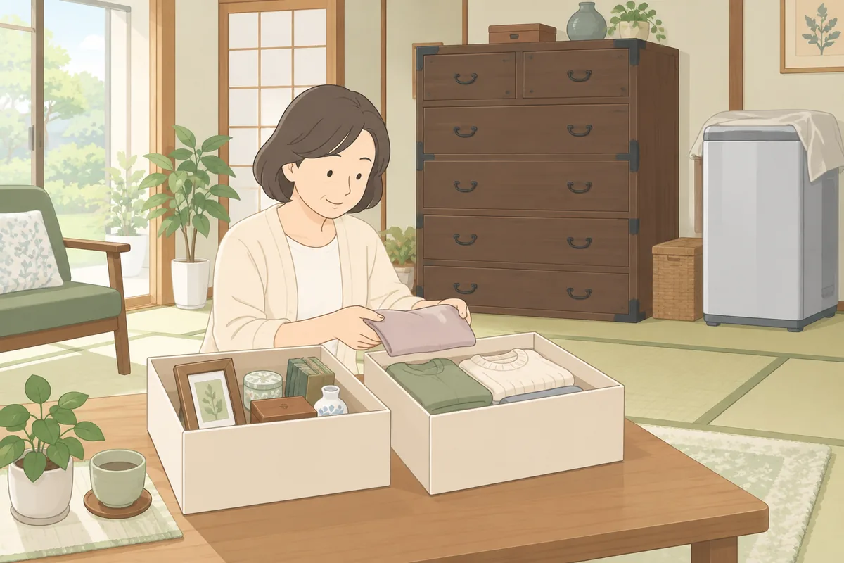 遺品整理を自分でやる範囲はどこまで？工程別の切り分け のイラスト