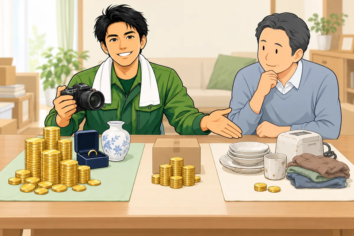 買取額が作業費を上回る場合と、ほとんど相殺できない場合の分かれ目 のイラスト