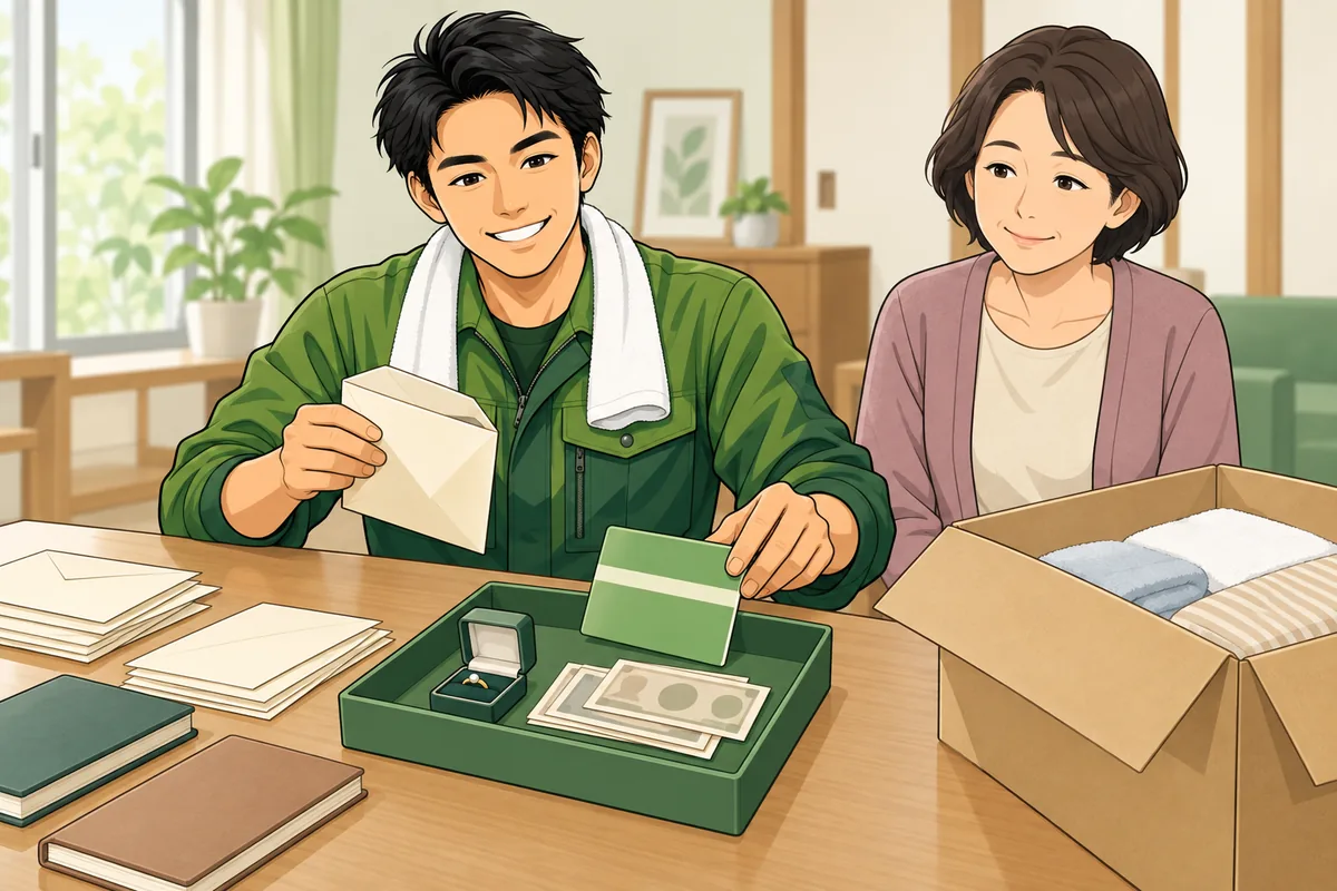 通帳・現金・貴重品の探し方：うっかり処分を防ぐ手順 のイラスト