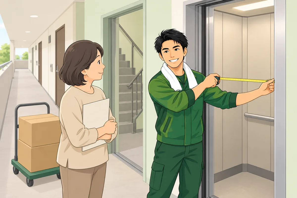 搬出費が見積もりに響く条件（階数・エレベーター有無・搬出距離） のイラスト