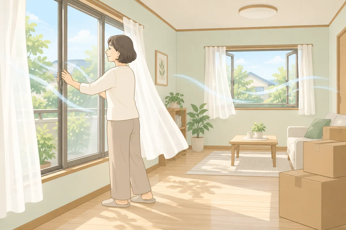 遺品整理の前にまずやること：空き家の換気が最優先 のイラスト