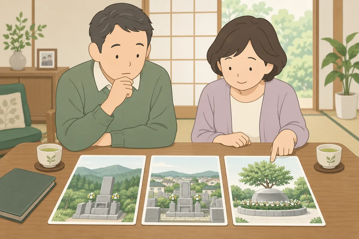 遠方のお墓、3つの選択肢を比較する のイラスト