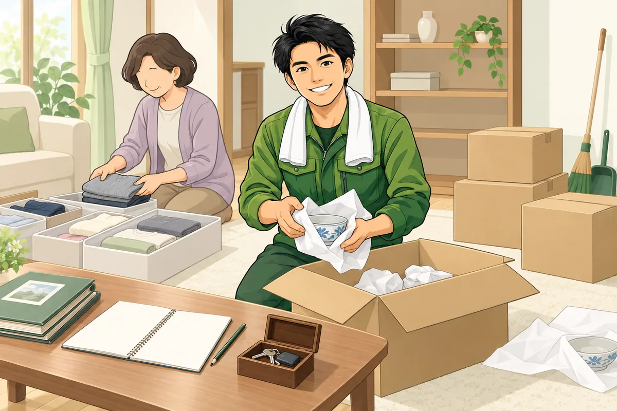 遺品整理の全体の流れ 7ステップ早わかり表 のイラスト