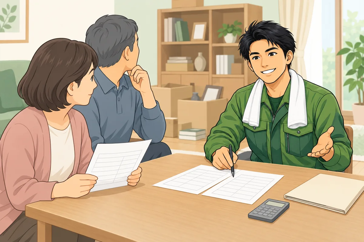 後悔しない業者選びと、見積もりの取り方 のイラスト