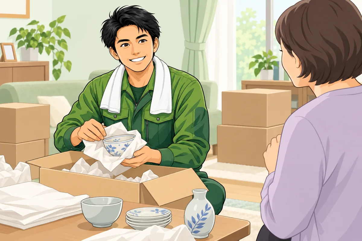 遺品整理の当日の流れは？作業開始から精算までを時系列で解説 のイラスト