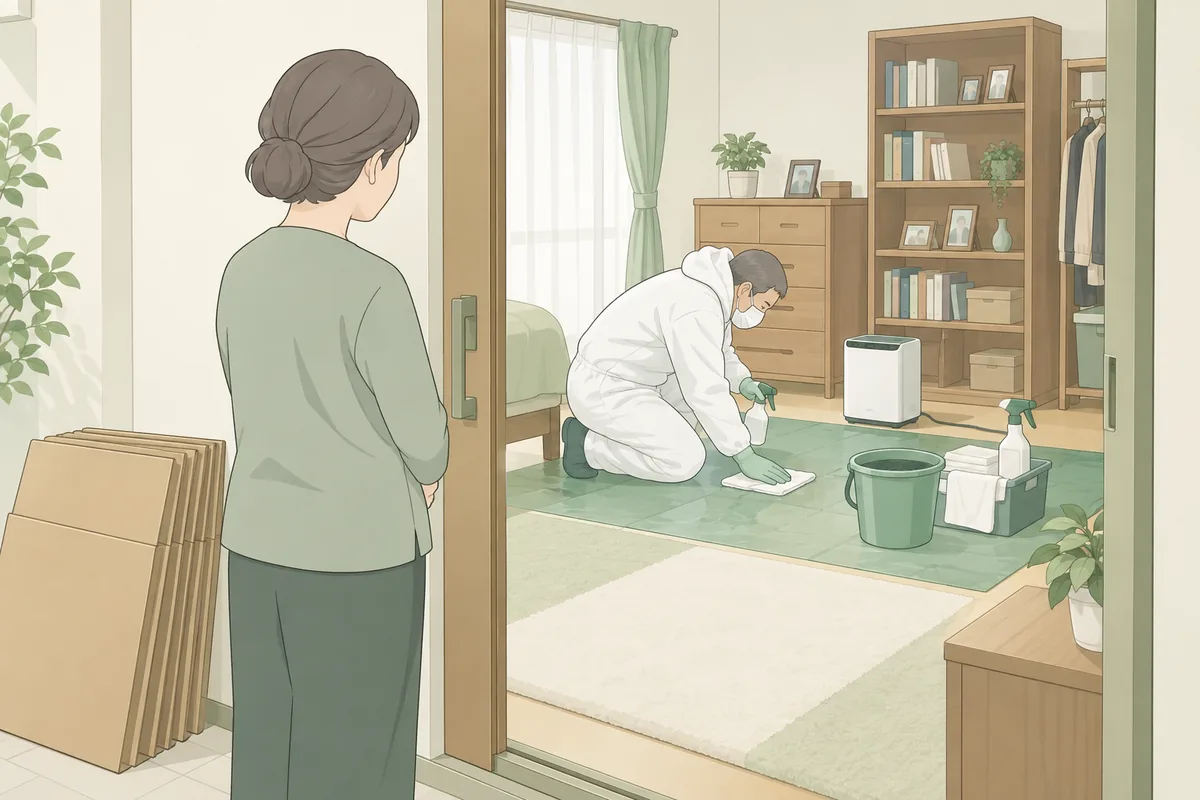 遺品整理と特殊清掃、どっちに先に頼む?答えは「特殊清掃が先」 のイラスト