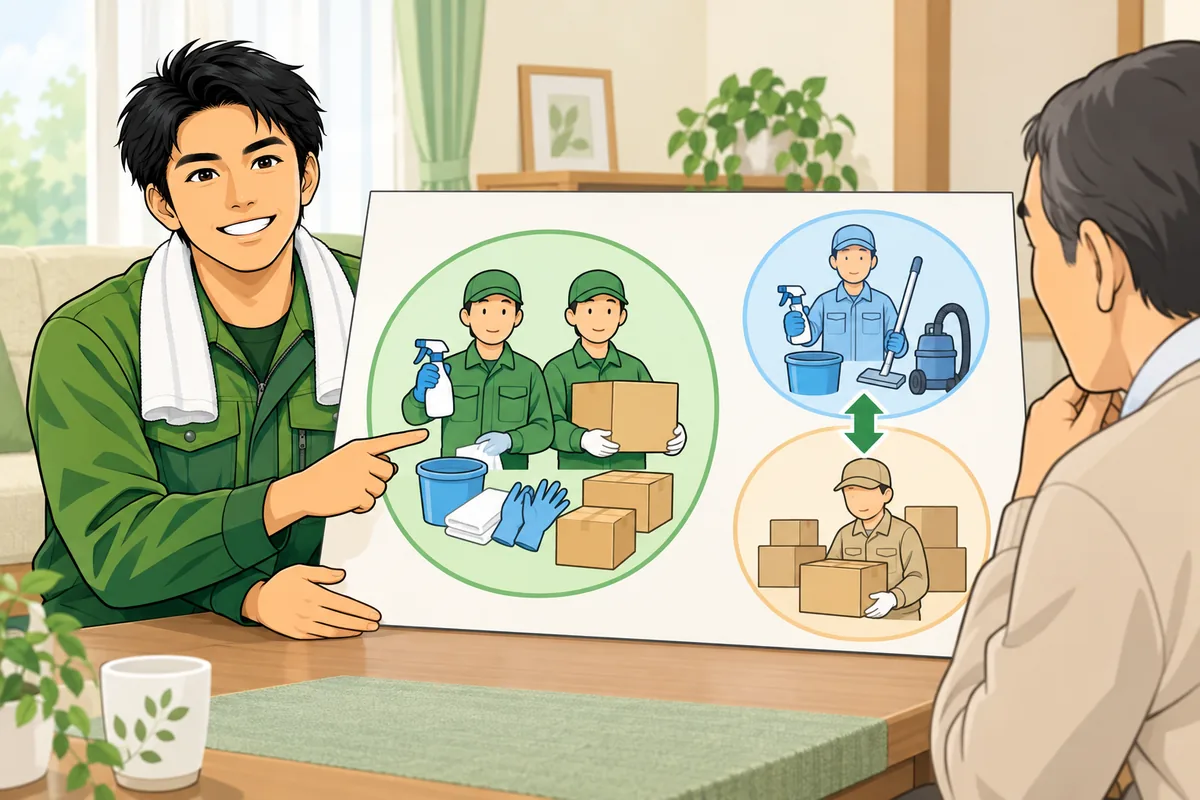「両方対応の業者」と「分業の業者」の違い のイラスト