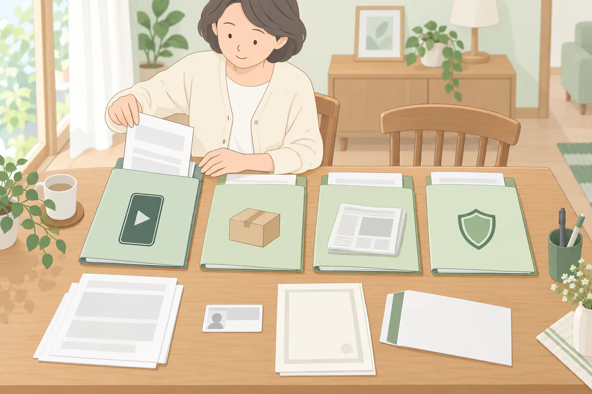 解約の順番と必要書類の傾向 サブスク・定期便・新聞・保険 のイラスト
