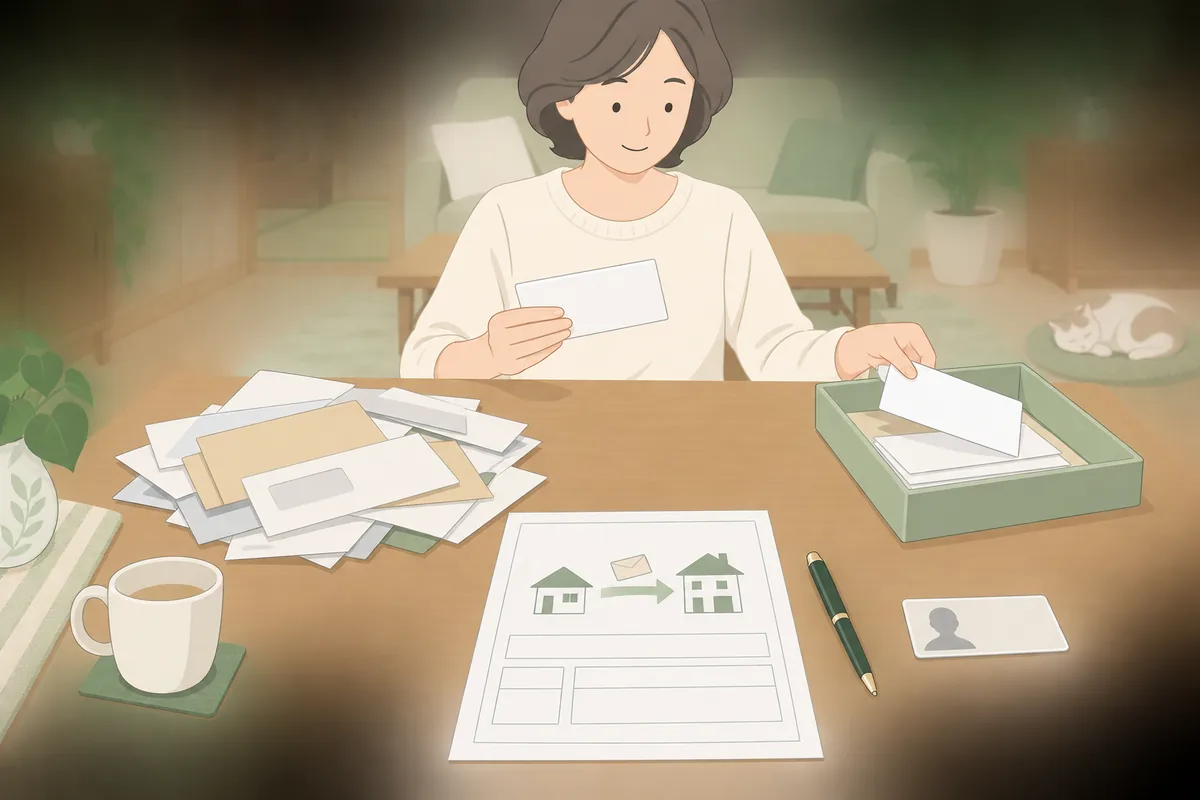 実家に届く郵便物を整理する：転居届・転送の考え方 のイラスト