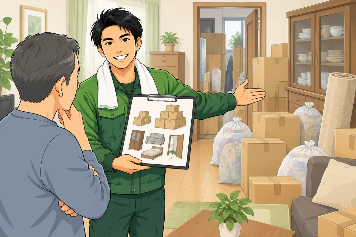 物量が多い家の費用相場と「見積もりが変わる仕組み」 のイラスト