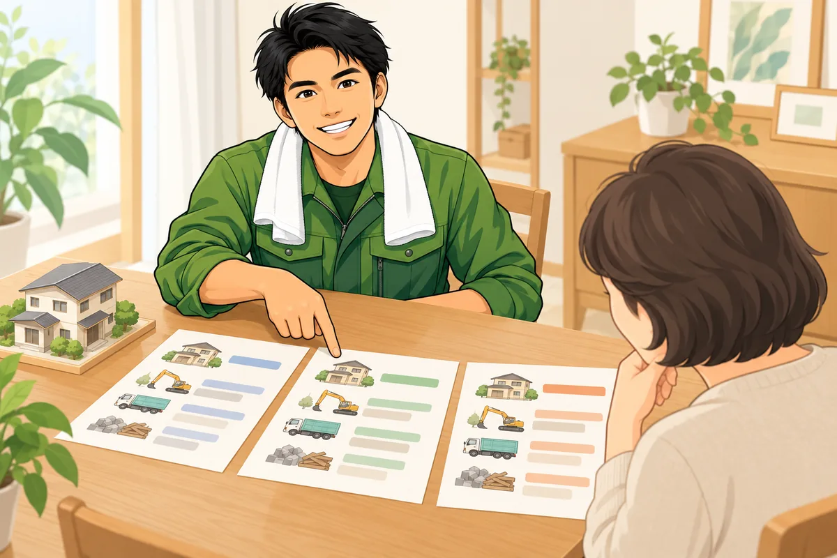 実家の解体費用の相場は？金額を断定できない理由と「相見積もり」の取り方 のイラスト