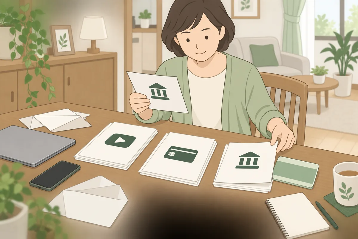 サブスク・課金・ネット口座の洗い出し方 のイラスト