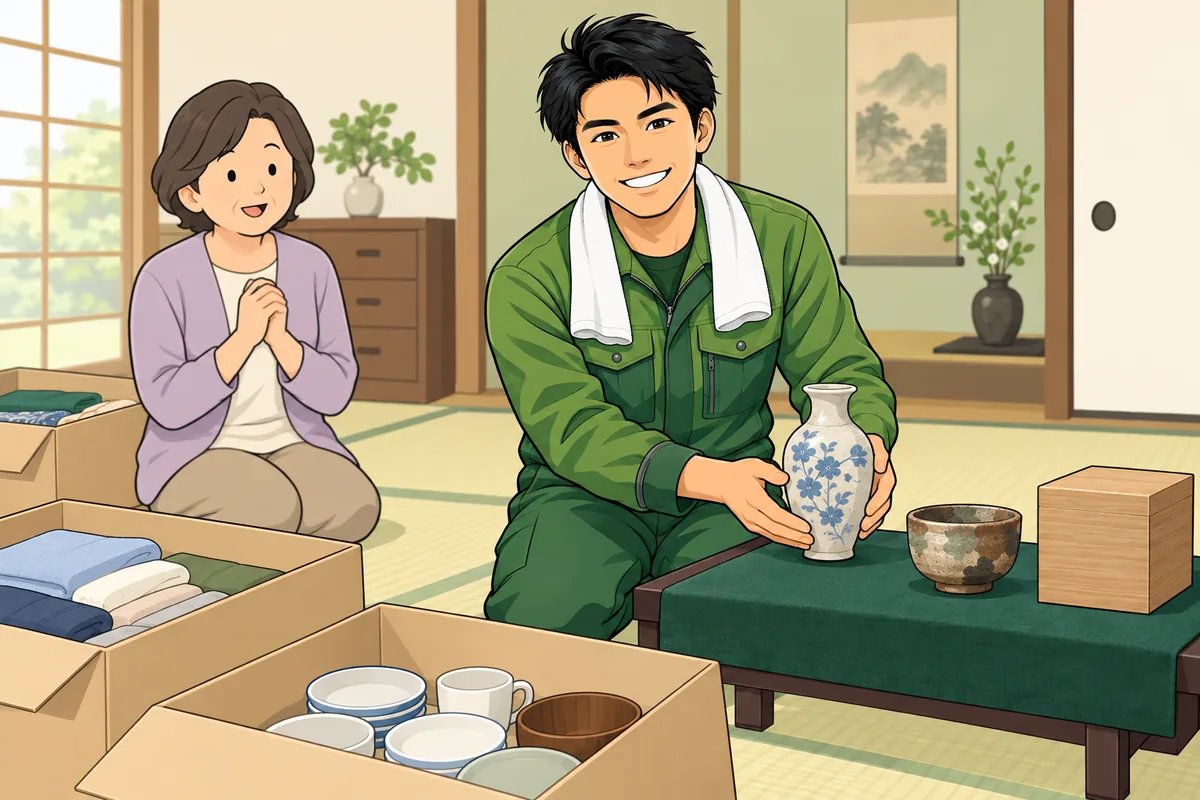 遺品整理と骨董の買取査定を一緒に頼むと何が変わる? のイラスト