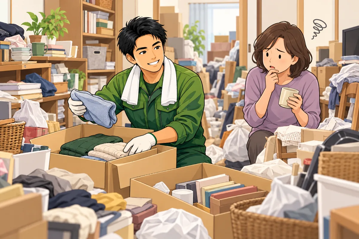 自分で片付けようとして進まない家の共通点 のイラスト