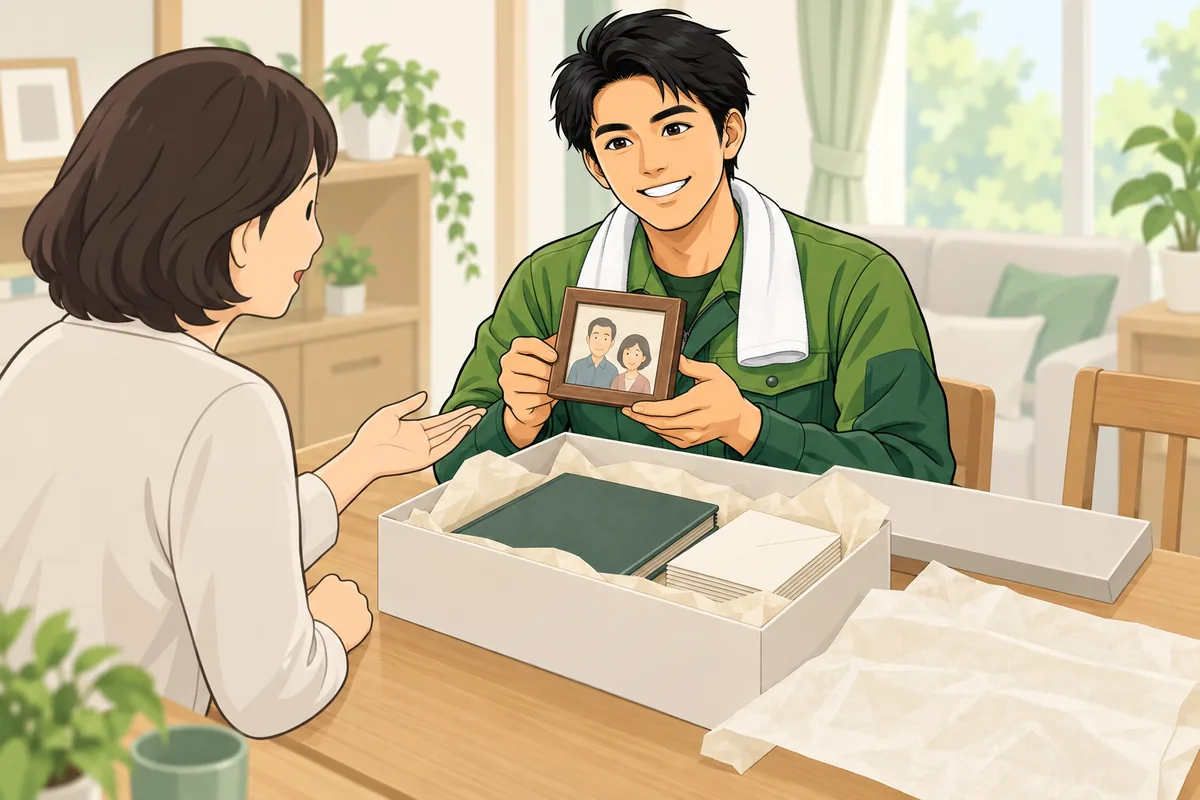 後悔しない業者の選び方と、思い出品の扱いを任せる前の確認 のイラスト