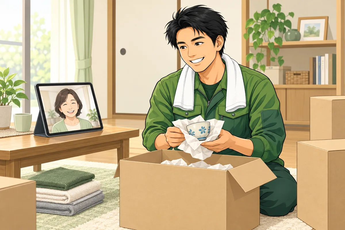 遠方の家族が現地に行かずに進める頼み方 のイラスト